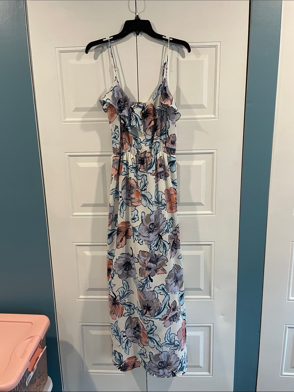 Everly Floral Spaghetti-Strap Maxi Dress in White, Pink and Blue